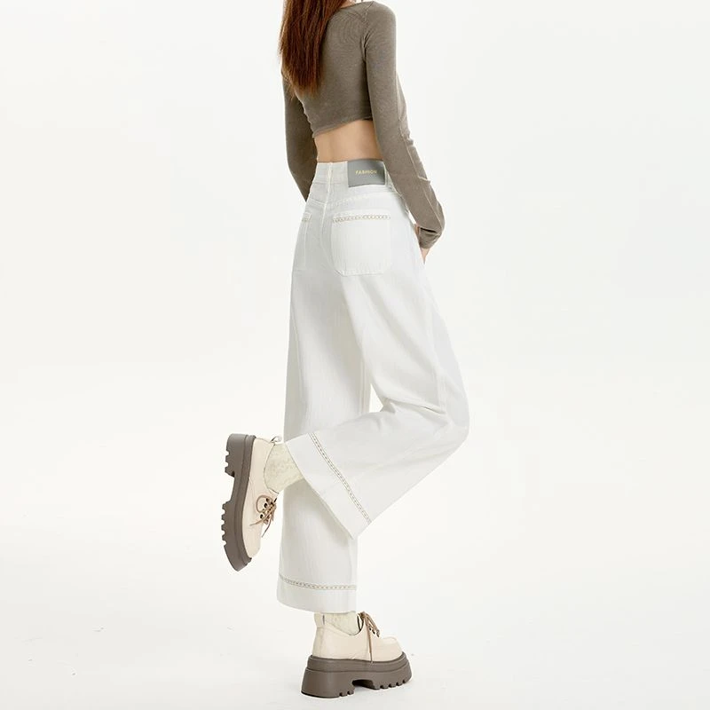 FINEWORDS Vintage Casual High Waist Harem Jeans Women Easymatch Loose Jeans Korean Streetwear White Denim Pants