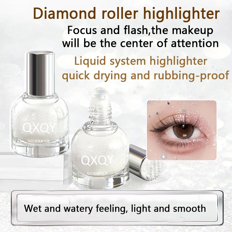 ダイヤモンドローラーハイライターリキッド、水っぽい、軽いベタつかない、ダイヤモンドフリー、パウダーフリー、キラキラパールアイシャドウリキッド