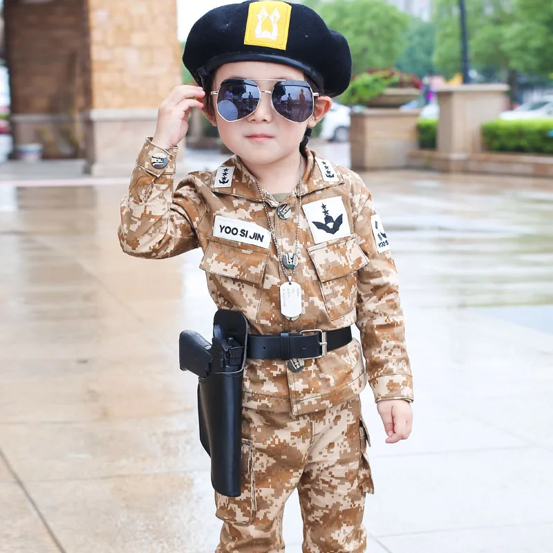 Free Belt & Hat Spring Fall Little Boys Camouflage Clothing Set Baby Kid Military Uniform Clothes Children\'s Sport Suit 4 Pcs