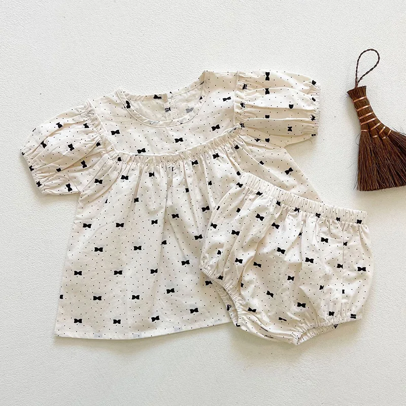 

2024 New Summer Korean Style Newborn Baby Girls Clothing Set Short Sleeved Cotton Printed T-shirt+PP Shorts Children Clothes Set