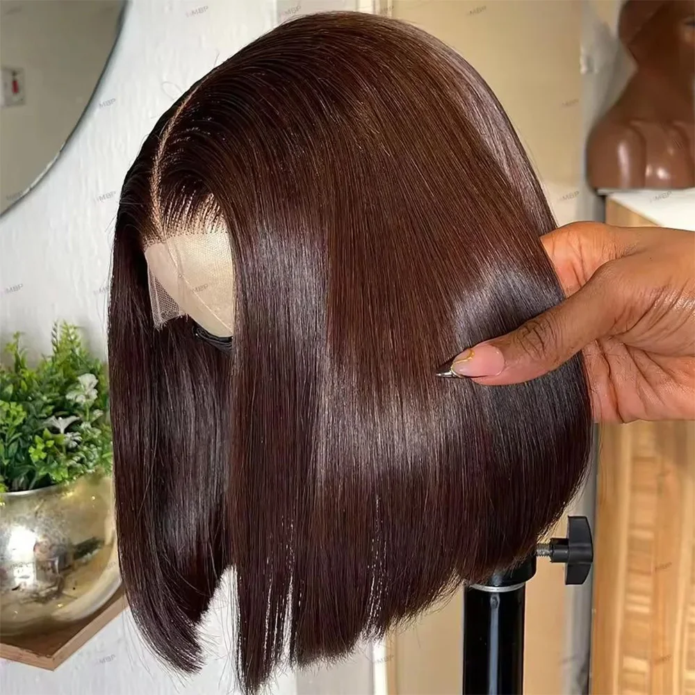 

Bone Straight Short Bob Wig Chocolate Brown 13x4 Transparent HD Lace Front Wig Remy Human Hair For Women