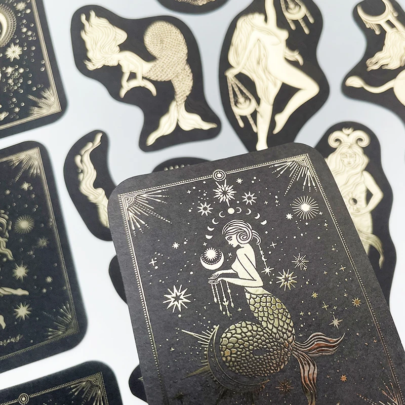 40pcs/pack 6 Designs Constellation Tarot Gold Sticker Scrapbooking Label Diary Album Retro Journal Planner Decorative Stationery