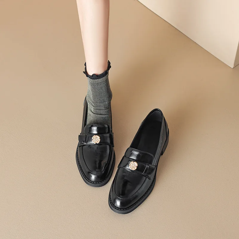 Schuhe Auf Heels Loafers Mit Fell Schwarz Wohnungen Oxfords frauen Runde Kappe Casual Weibliche Turnschuhe Damen Schuhe Slip-on neue Leathe