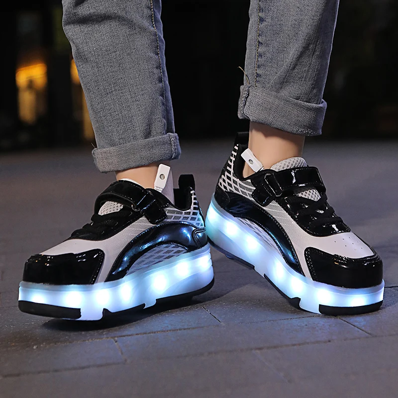 

Роликовые кроссовки с подсветкой для девочек: двухколесные невидимые спортивные коньки, детские роликовые туфли со скрытыми колесами