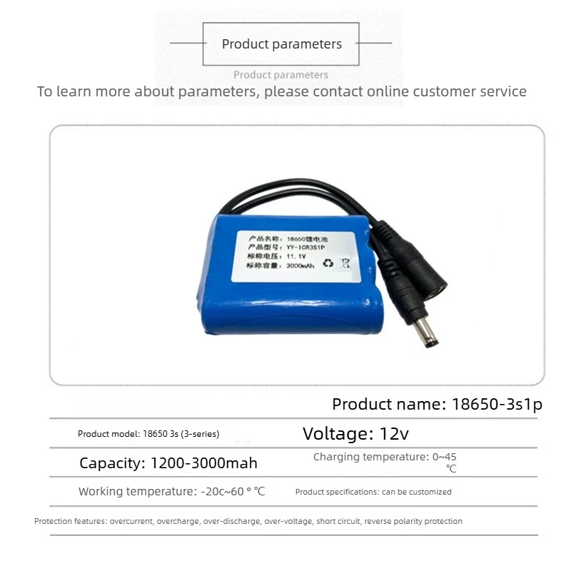 High-Quality 1.0Ah-3.0Ah 11.1V Li-Ion Rechargeable Batteries for Energy Storage LED Lighting Outdoor Monitoring Power Supply