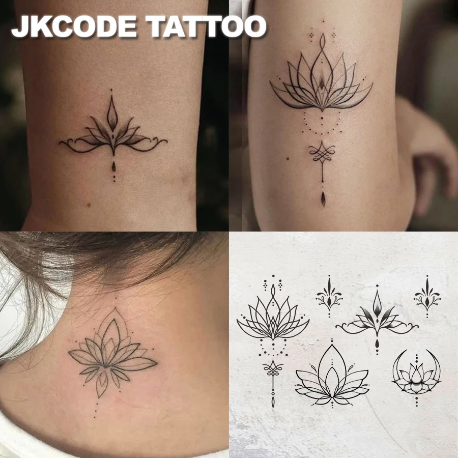 Waterproof Mehndi Design Semi-Permanent Tattoos, Brahma Lotus Totem-Herbal Temporary Hand Tattoos-Indian Totem-Yoga Pattern Simple Design Women's Hand, Finger, Neck, Arm Tattoos