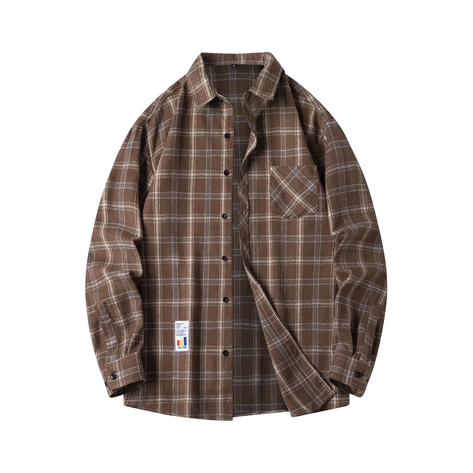 

Men Spring Autumn Shirt Plaid Loose Street Long Sleeve Casual Shirt Oversized Male Soft Shirt Spring Autumn Coat Men Clothing