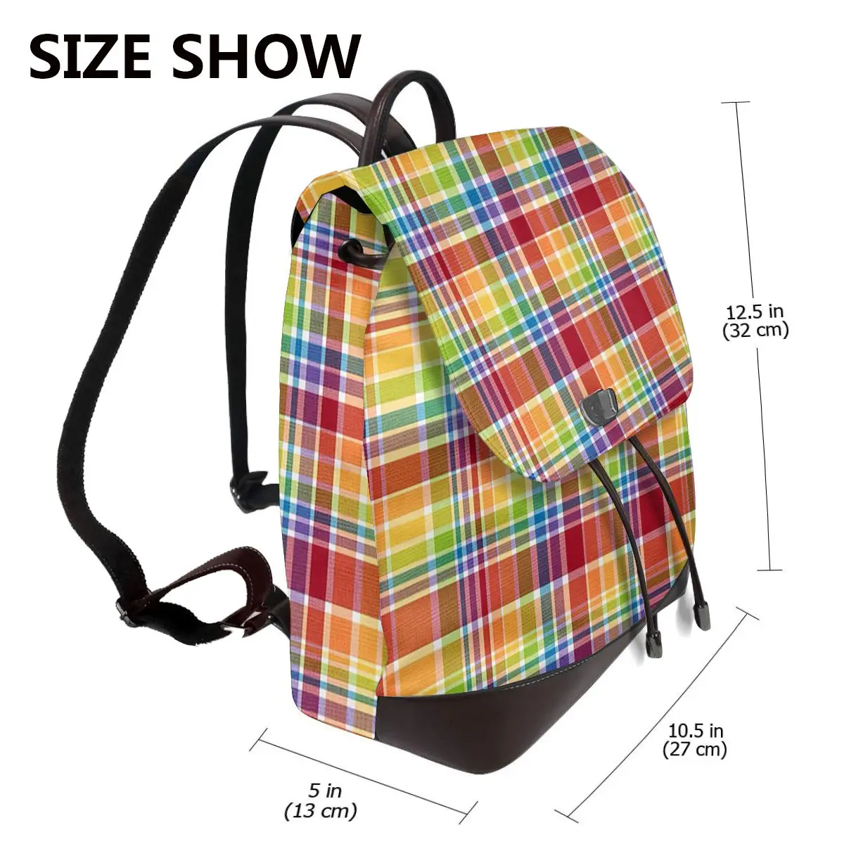 Multicolor Grid Bookbag School Student Bags Hiking Travel Daypack for Women Fashion Derma Backpack