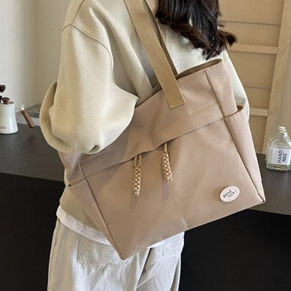 

Простая однотонная холщовая сумка-тоут в японском стиле с несколькими карманами, простая сумка на плечо большой вместимости, дорожная сумка