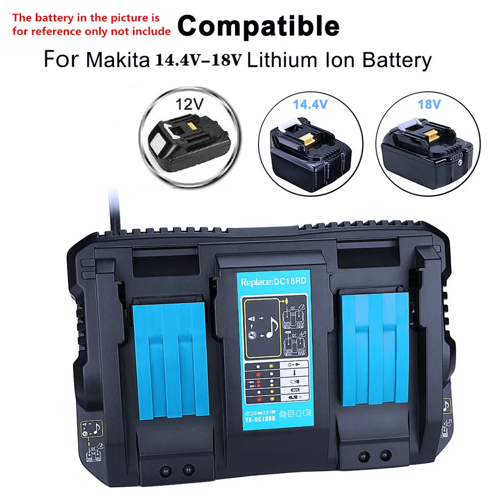 Double charging port Battery Charger For Makita 14.4V 18V BL1815 BL1830 BL1840  BL1850 BL1860 Bl1430 DC18RC with Two USB Port