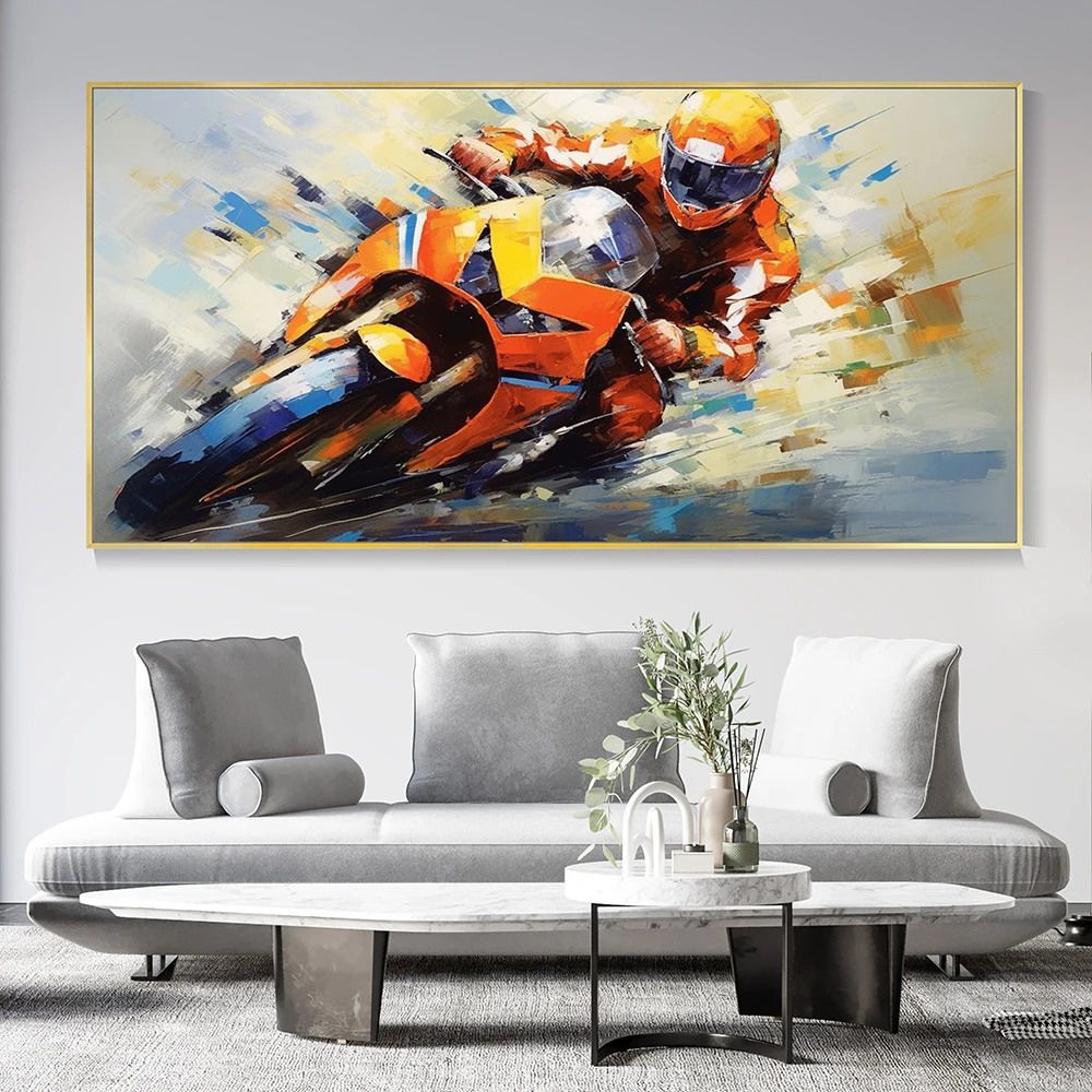 

Hand Painted Oil Painting Custom Racer Portrait Painting Boho Canvas Oil Painting Modern Biker Sports Textured Wall Art Decor