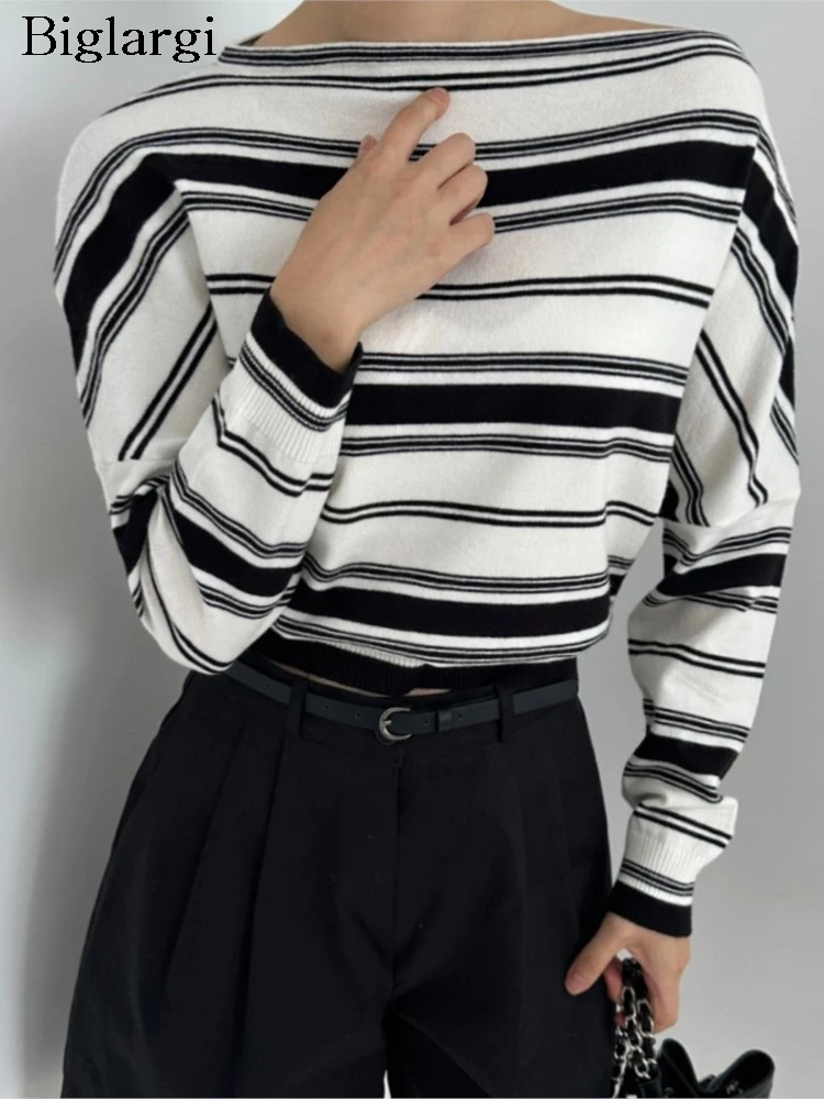 

Knitted Autumn Pullover Sweater Women Striped Print Fashion Casual Ladies Sweaters Loose Korean Style Woman Sweater