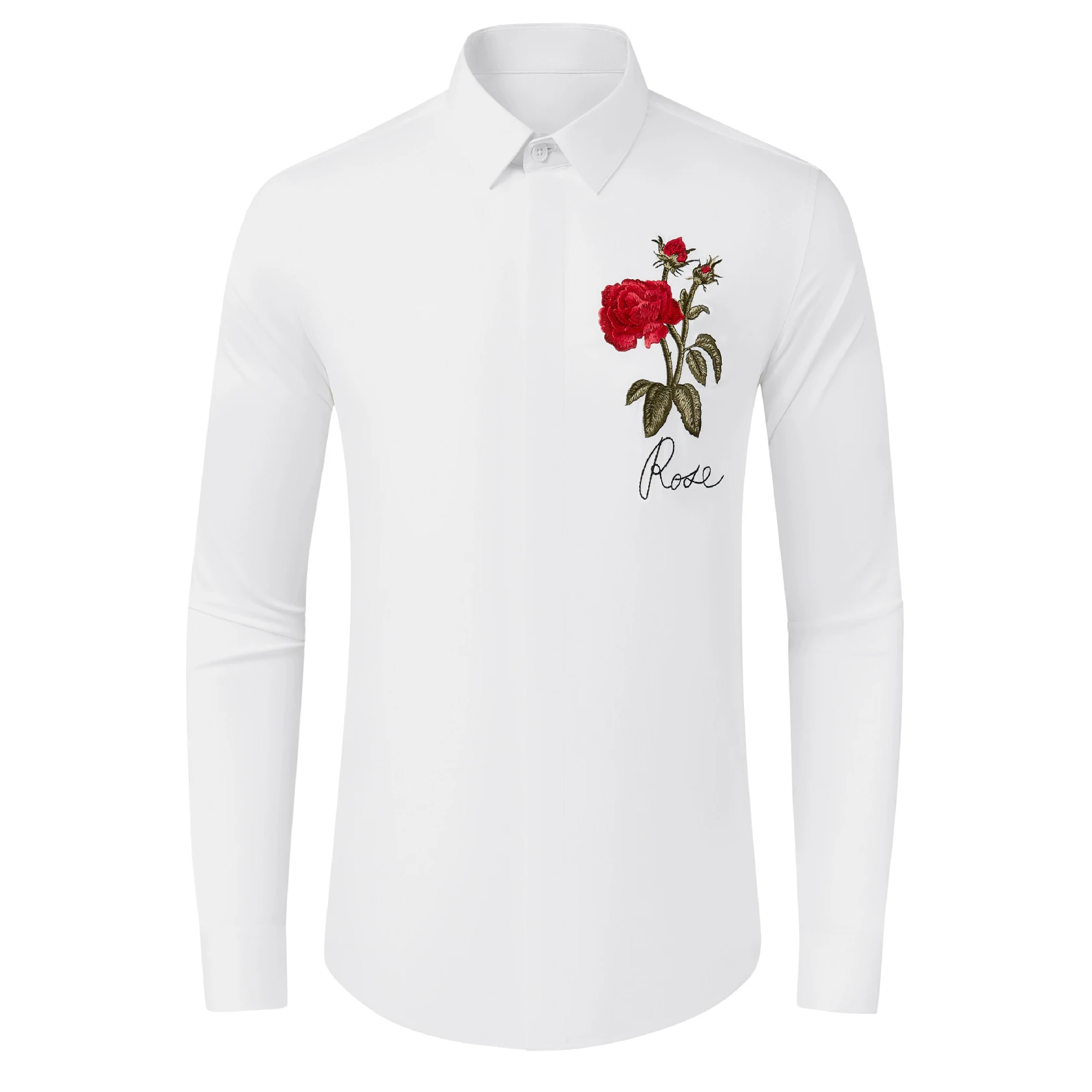 Luxury 3D Rose Embroidery Shirt Men Casual Business Formal Dress Shirts High-quality Banquet Party Stage Performance Shirt 2025