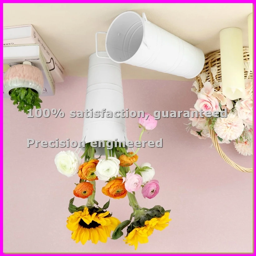 White Flower Buckets, 6 Pcs 9.8inch Tall Galvanized Metal Vases with Waterproof Coating, French Flower Bucket-ABLA