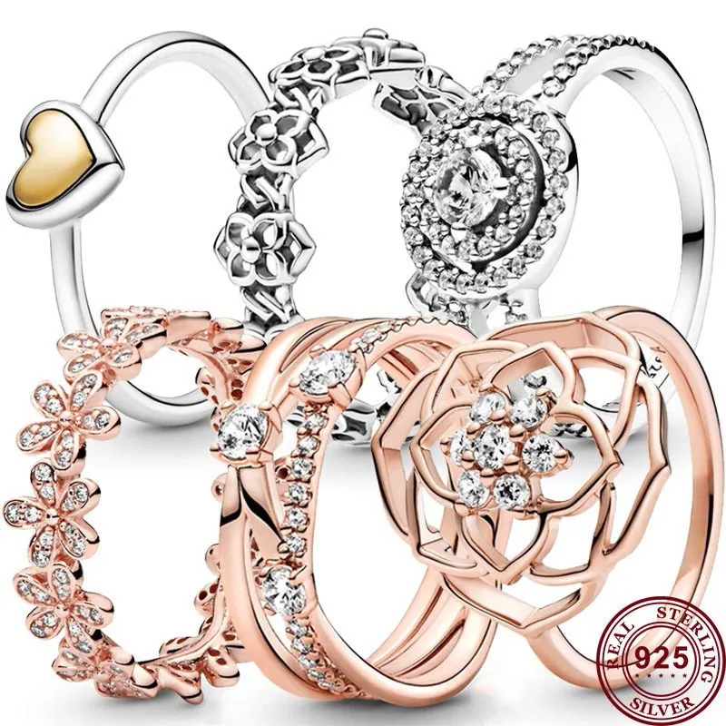 Nieuwe Hot 925 Sterling Zilver Classic Love Heart Rose Dameslogo Daisy Ring Trouwgeschenk Hoge Kwaliteit Diy Fashion Charme Sieraden