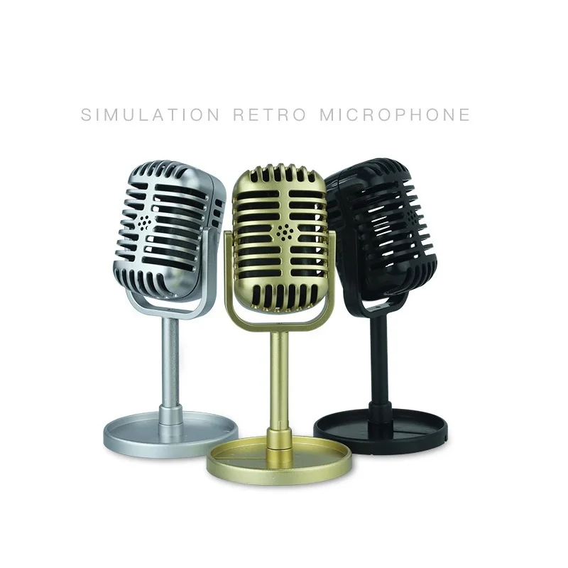 Simulation Props Mic Plastic Retro Dynamic Vocal Microphone Vintage Style Universal Stand Ornament For Live Performance Karaoke