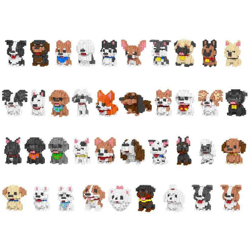 New 28 Styles Dog Building Block Toy Cute Schnauzer Corgi Shiba Inu Assembly Model Desktop Ornaments Collection Gift