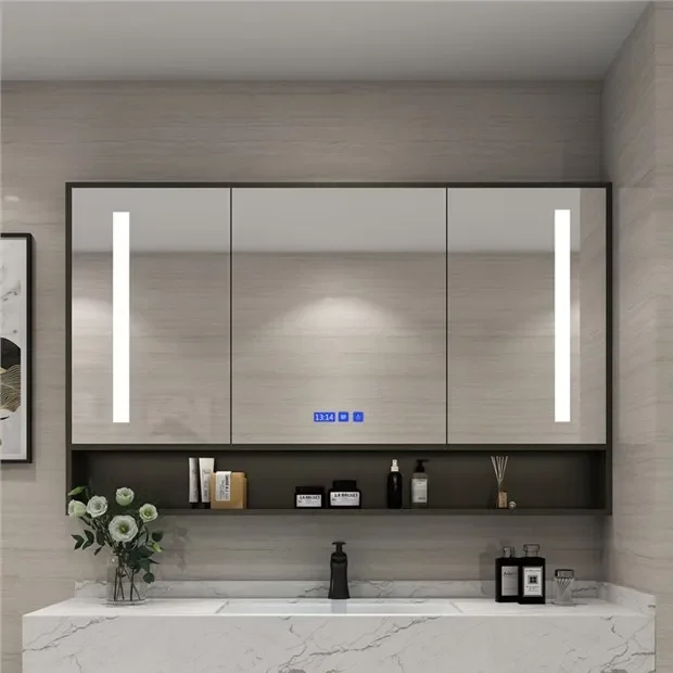 

Modern Mirror Cabinets Vanity Standing Salon Storage Display Organizer Mirror Cabinets Lights Armoires De Salon Home Furniture