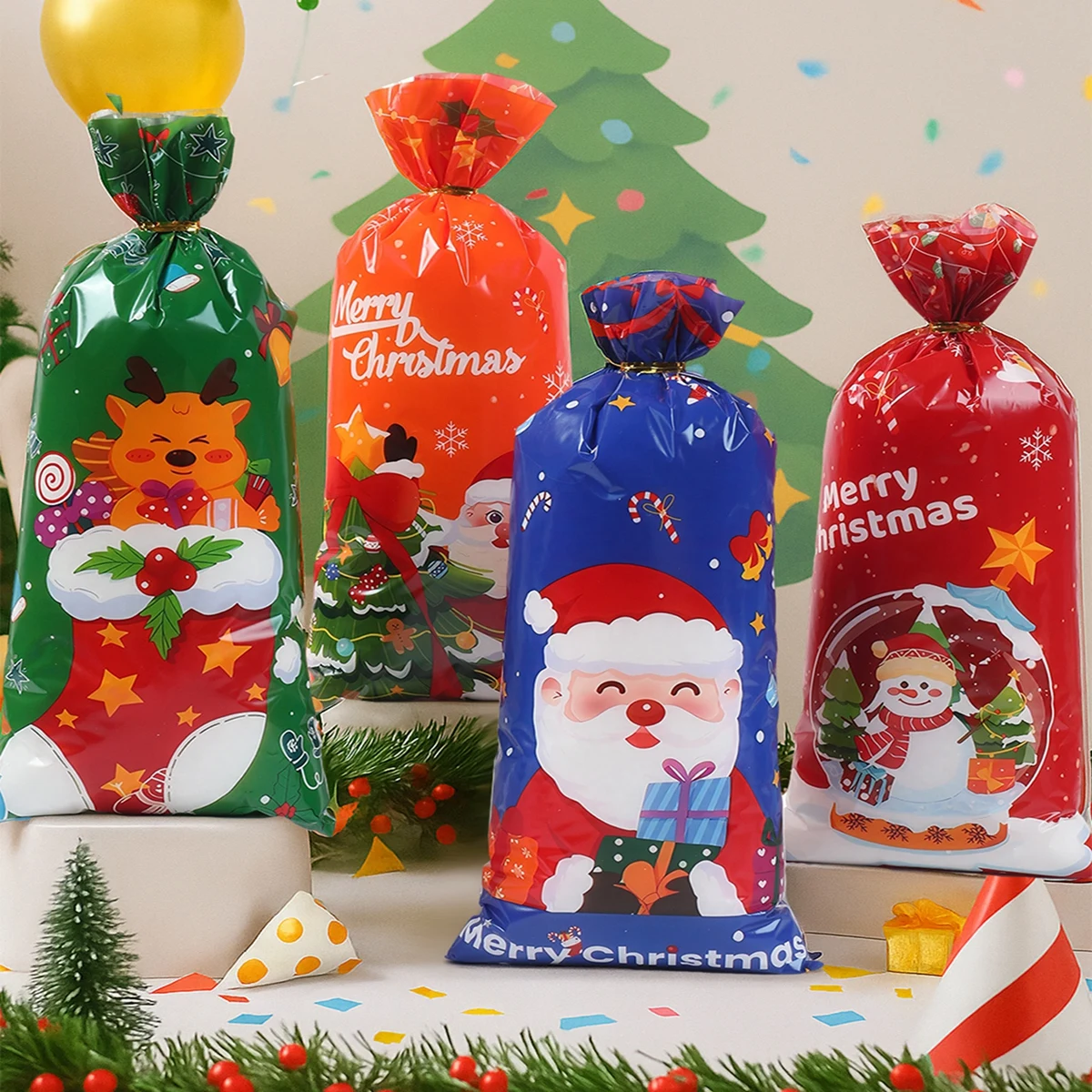 

25/50pcs Christmas Candy Bags Christmas Decorations 2025 Santa Gift Bag Navidad Xmas Gift Bags Cristmas Cookies Packing Bag