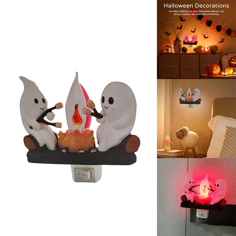 

Ghost Campfire Flickering Night Light Flame Halloween Nightlight 3D LED Small Faux Campfire Night Light Decor