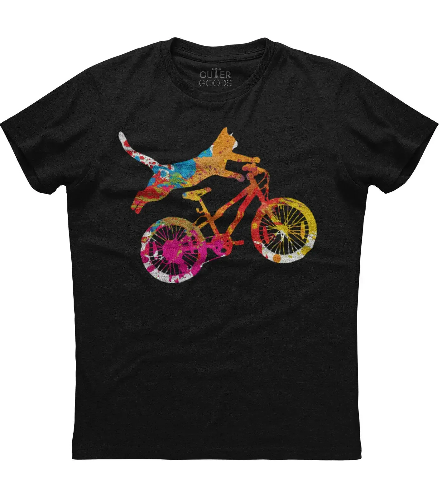 Funny Cat Riding Bike Full Colorful Printed Patriotic T-Shirt. Summer Cotton O-neck Mens Short Sleeve T-Shirt New S-3XL