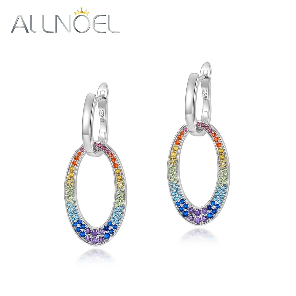 ALLNOEL 925 Sterling Silver Drop Earrings For Women Multi-Coloured Gemstones Rainbow Colorful Zircon Classic Gift Fine Jewelry