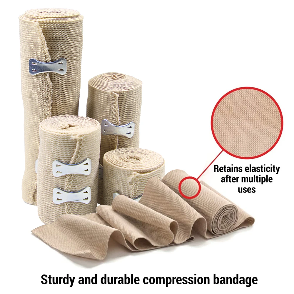 1Roll Premium Elastic Bandage Wrap – Strong Compression Bandage Wrap with Extra Clips for Sports, Sprains, Wrist, Ankle and Foot