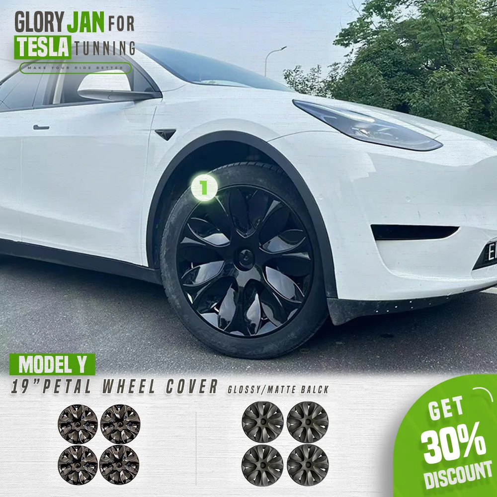 

4pcs 19 inch Wheel Cover For Tesla Model Y 2020- 2024 Petal Hub Cap Glossy Matte Black Full Rim Cover Tesla Tuning Accessories