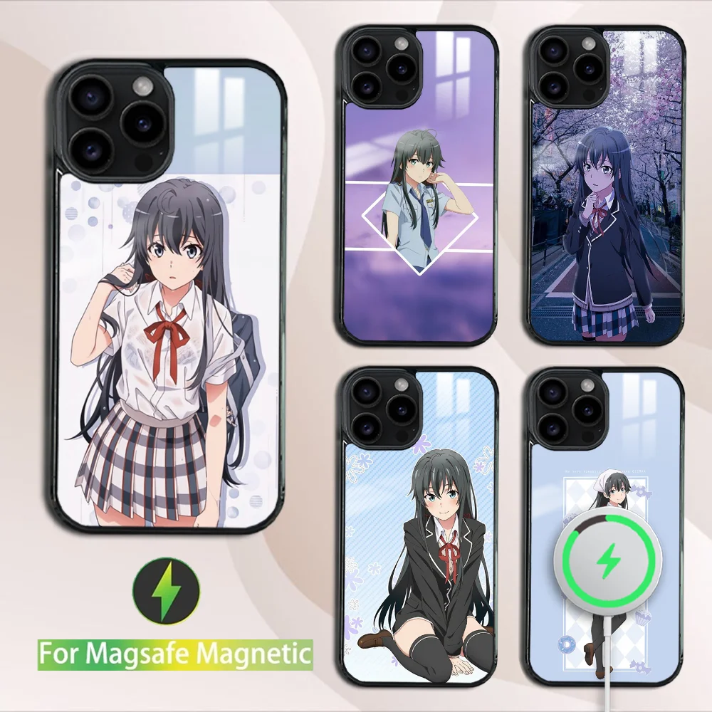 Yukinoshita Yukino OreGairu Phone Case For iPhone 16 15 14 13 12 11 Pro Max Plus Mini Magsafe Mirror Wireless Magnetic Cover