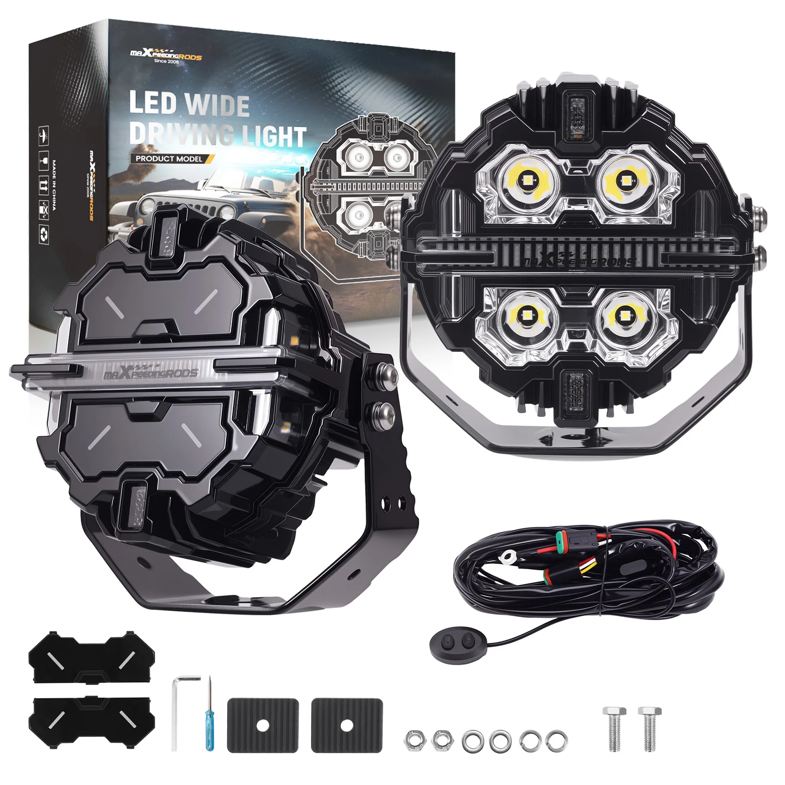 

MaXpeedingrods Brand New Supplier Universal 5" 178W Spot Beam Side Shooter White Amber DRL IP68 LED Fog Driving Headlights