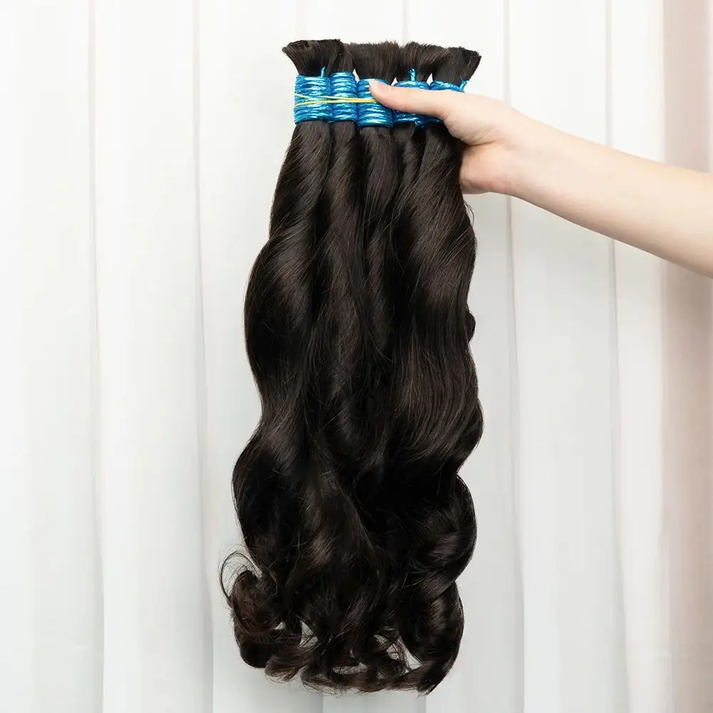 100% Human Hair Extension Virgin Human Hair Deep Curly 10A Bulk Hair ทอผ้าสําหรับ Braiding ที่ยังไม่ได้ 18-30 นิ้วไม่มี Weft