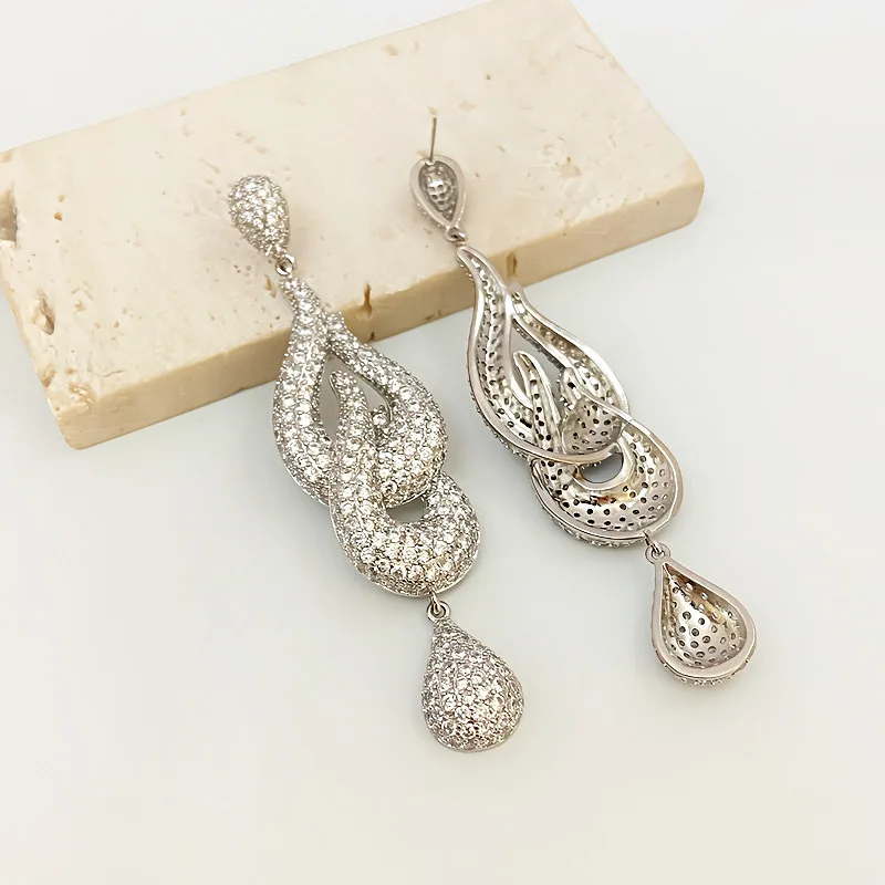 Vintage Long Lab Diamond Dangle Earring Jewelry Party Wedding Drop Earrings for Women Bridal Gift 4
