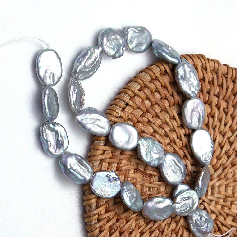 グレー-12x16-13x17mm-天然淡水パール-オーバルシェイプビーズ-diy-ネックレス-ブレスレット作成用半完成品-1-ストランド