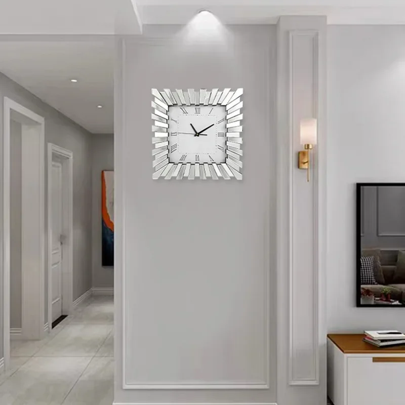 Diamond Silver 3D Wall Clock Modern Design Luxury Crystal Big Size Mirror Clocks Wall Home Decor Living Room Decoration Gift