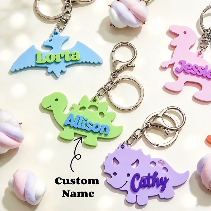 Personalized Custom Name Dinosaur Acrylic Keychain Nameplate Letter Cute Keyring Bag Pendant Kids Birthday Gift Backpack Charm
