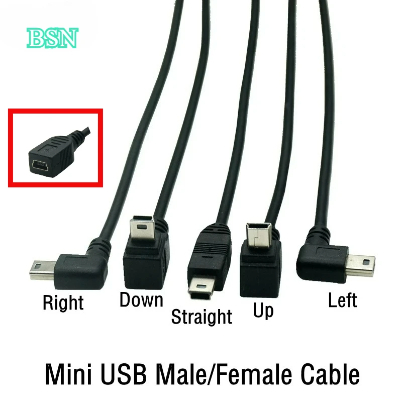 90 Degree Mini USB 5 Pin Male To Mini USB Female Extension Cable Left Up Down Right Angled MINI USB 5Pin Extend Cable