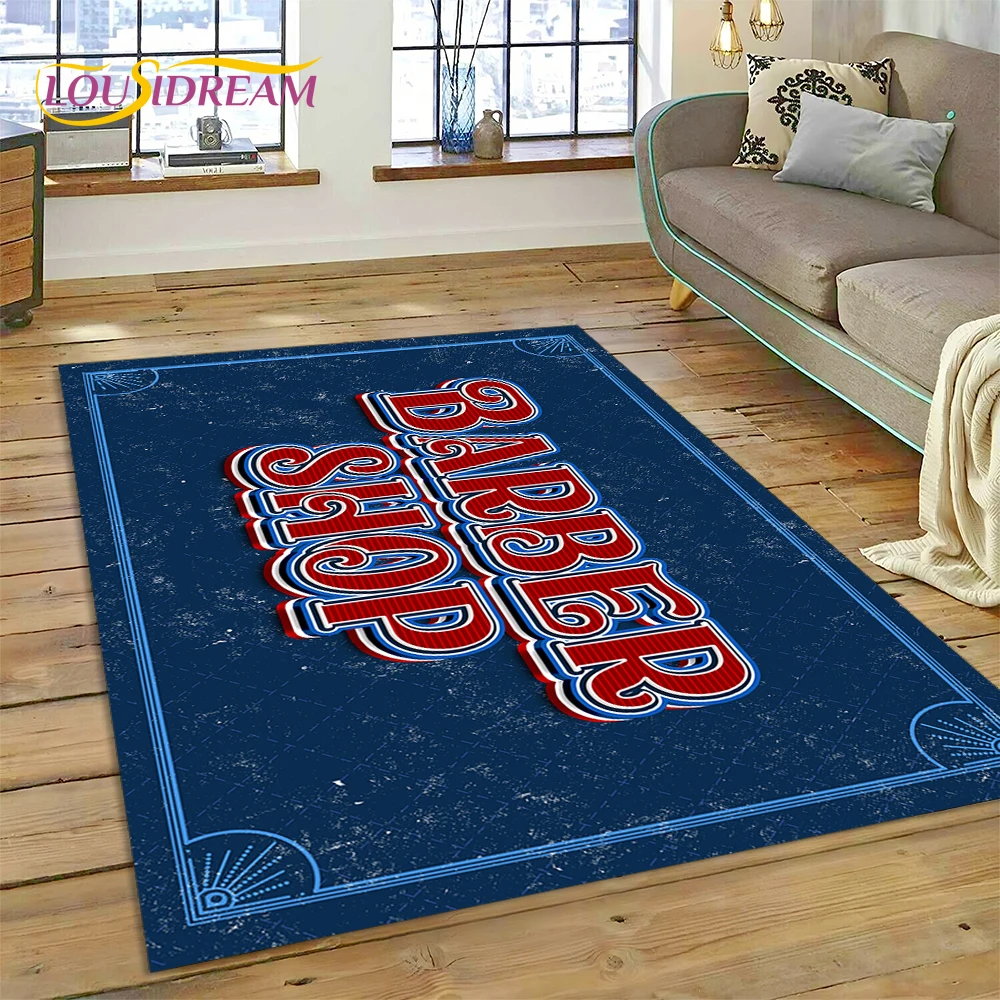 Fashion Barber Shop Logo Skull Vintage Rug Carpet for Living Room Bedroom Decor,Floor Mat Non-slip Decoration for Sofa Doormat