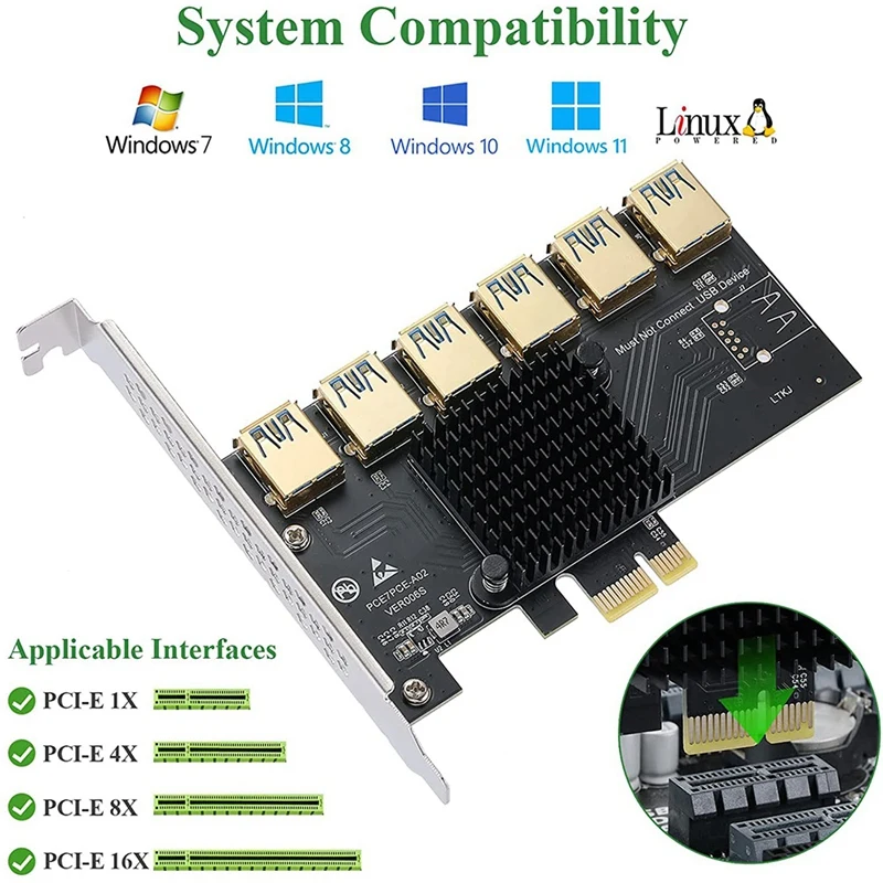 PCI Express Multiplier PCIE 1 bis 6 Port USB 3.0 Hub PCI Express 1X 4X 8X 16X VER011 PRO Extender Riser für BTC Mining