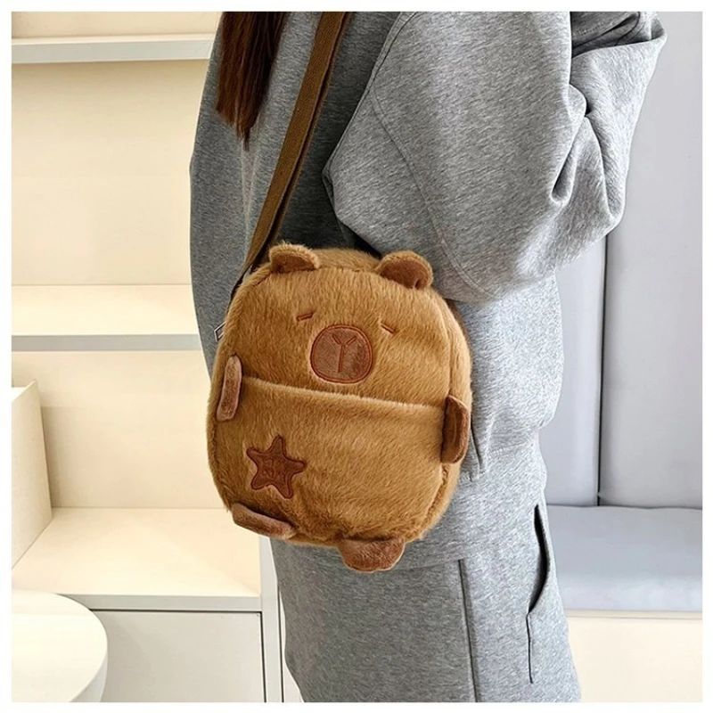 Kawaii Capybara Pluche Schoudertas Dagelijks Alles-in-één Opslag Leuke Cartoon Zachte Borsttas Mobiele Telefoon Tas Wintercadeaus voor Student