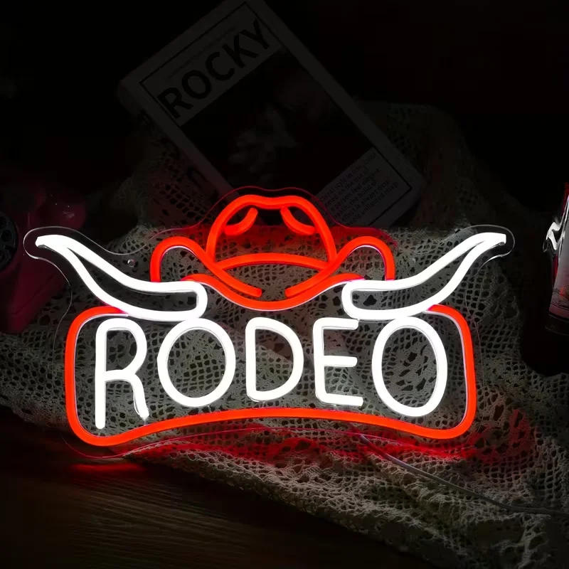 LED Neon Lights Featuring Cowboy Rodeo And Horns - Cowboy/Cowgirl Hat Light, Perfect for Western Country Wall Decor