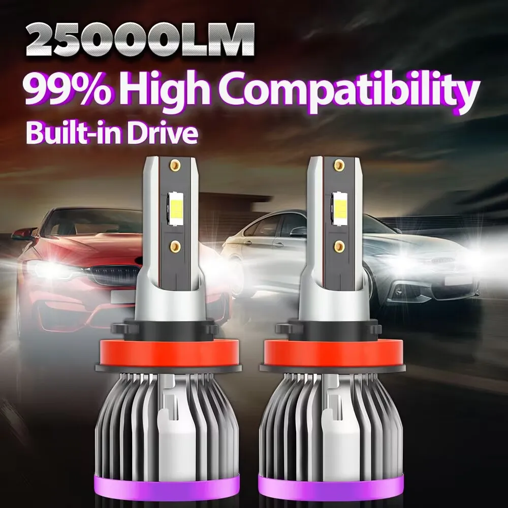 25000LM Car Headlight H4 H7 LED H9 H8 H11 9005 HB3 9006 HB4 H13 H1 9007 Automobile Bulb Turbo Auto Fog Lamp Upgrade CSP CHip