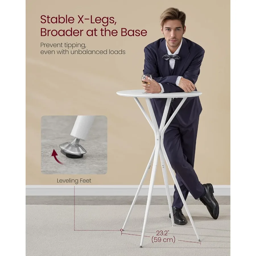 Set of 2 Round Cocktail Tables for Events Party Kitchen Dining Home Bar 23.6 x 23.6 x 41.3 Inches Sturdy Metal Frame Modern Whi