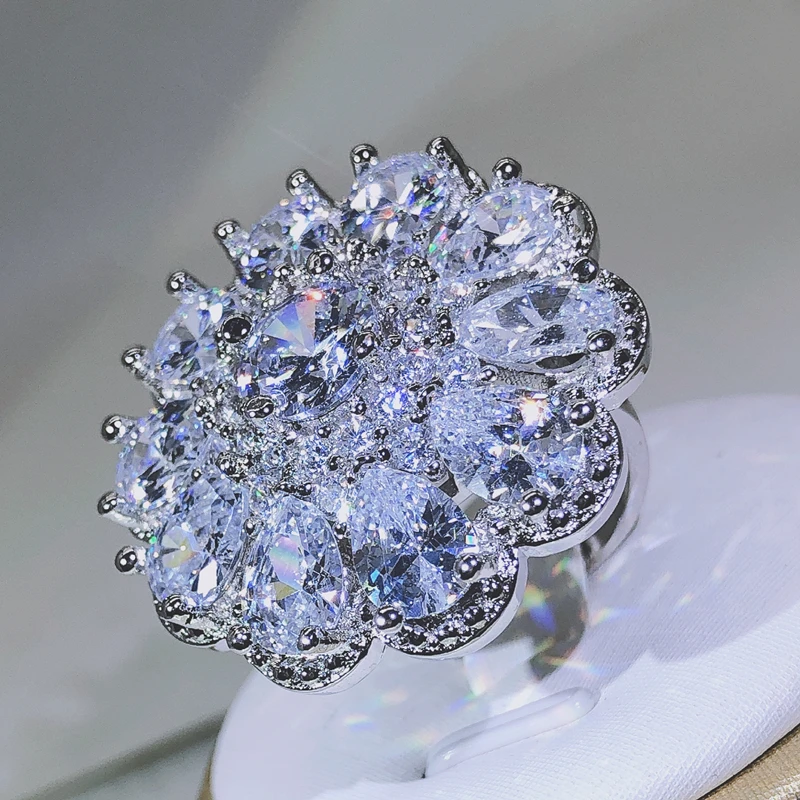 Women's 925 Sterling Silver Multi-stone Glittering Big Ring