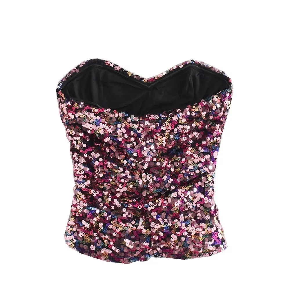 Top viola con paillettes da donna alla moda