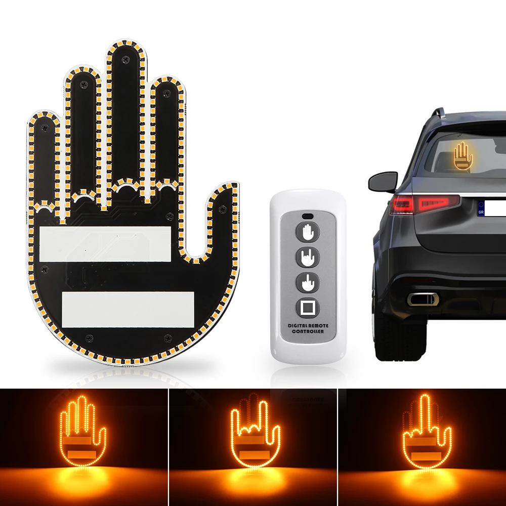 Creative Glowing Gesture Sign Light Funing Decoration LED Finger Car Sign Light With Remote For Rear Window Without Battery