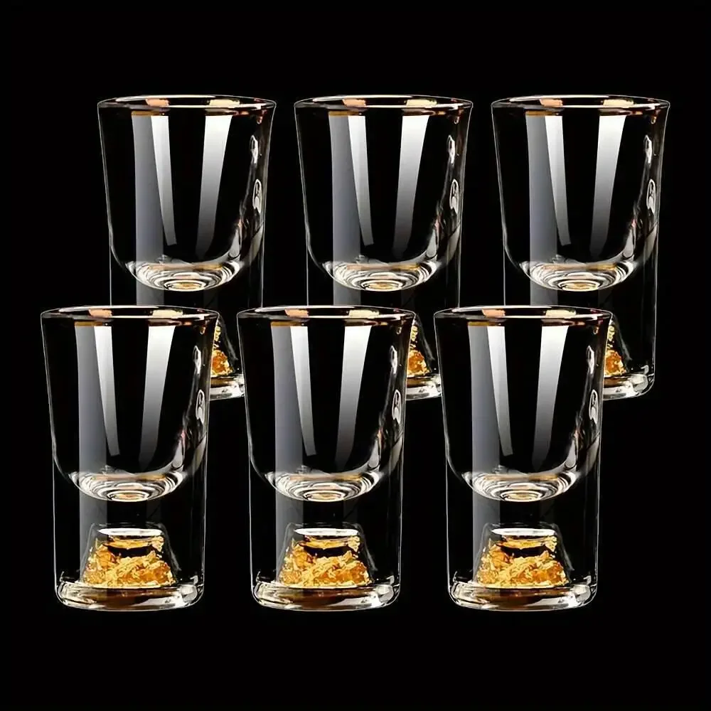 

6Pcs 0.5Oz/15ml Premium Shot Glass Cups With Gold Leaf Detailing - Elegant Liquor Glasses Set, Perfect For Cocktails