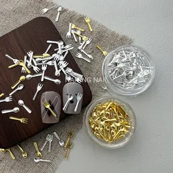 50Pcs Box Mini Metal Fork and Spoon DIY Nail Charms Decor