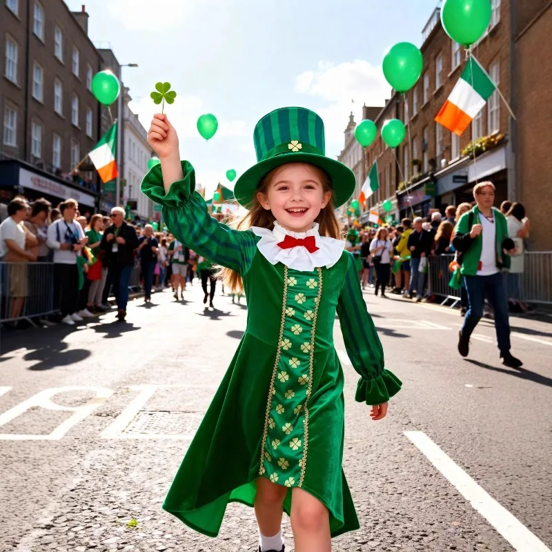 

Kids St Patricks Day Ethnic Irish Girl Costume Cosplay Stage Performance Role Play Outfit Festive Green Cultural Fun Look