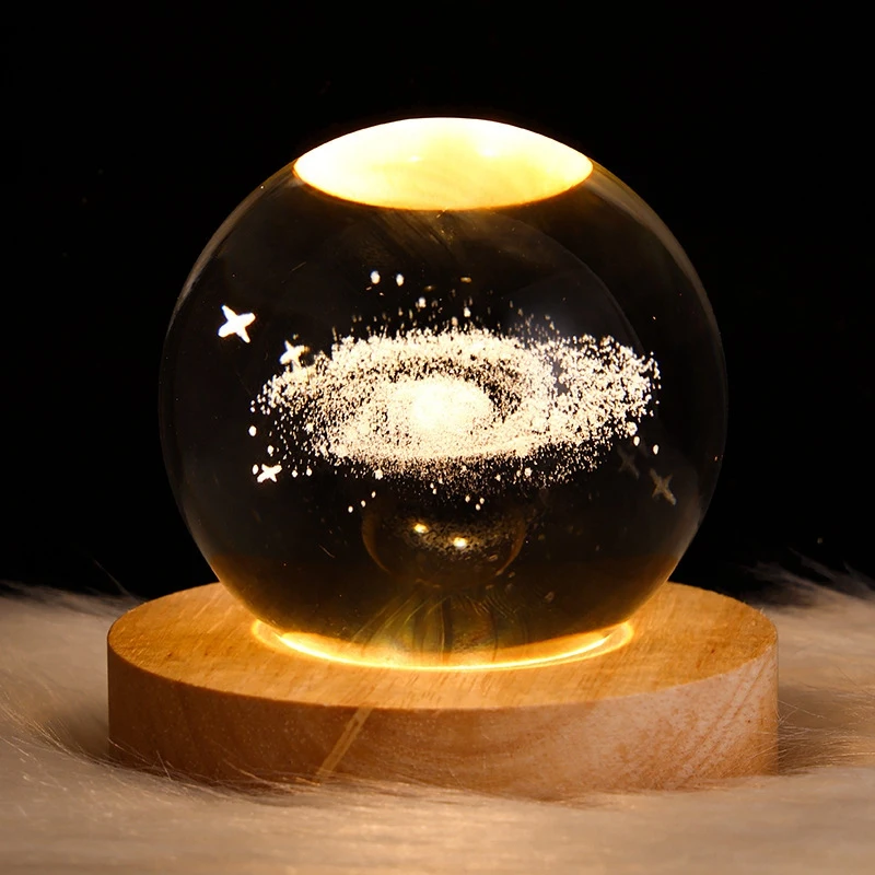 Crystal Ball Night Light With Base LED Table Lamp Lighted Stars Galaxy USB Power Warm Night Light For Kid