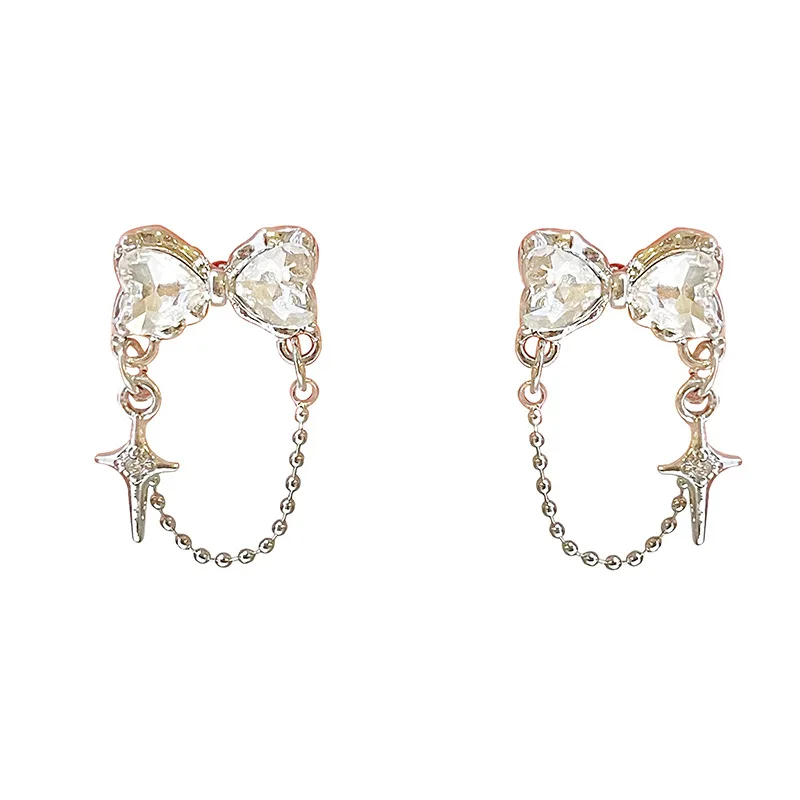 2024New Bow Zircon Long Chain Creative Fashion Design High-End Personalized Light Luxury Earrings Jewelry Gift image 6